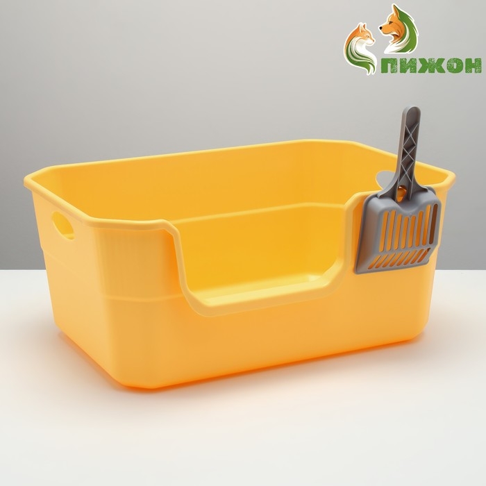 Туалет открытый с боковым входом с совком и фильтром, 50 х 35 х 24 см, жёлтый