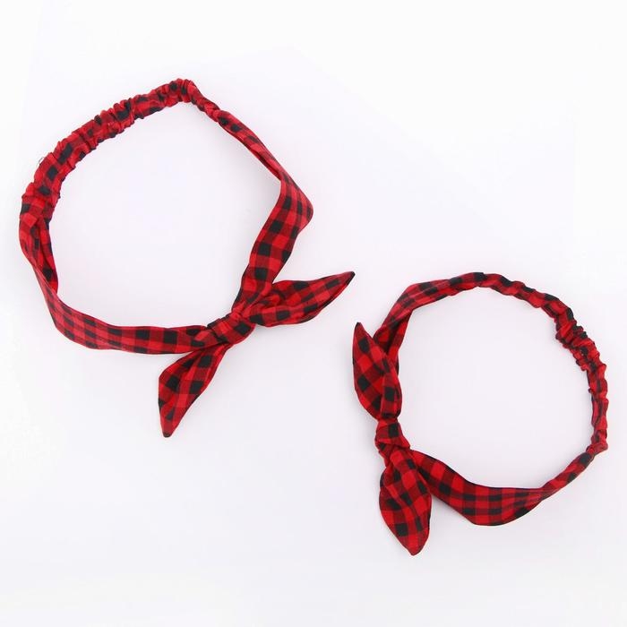 Повязка на голову для мамы и дочки &laquo;Набор для фотосессии: клеточка&raquo;, 2 шт., цв. красный, M&B