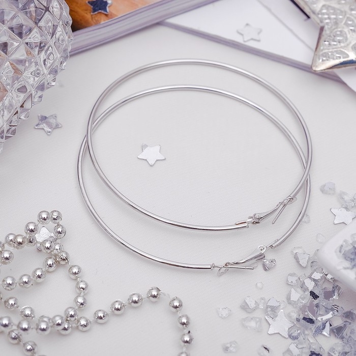 Серьги кольца &laquo;Классика&raquo; d=7 см, цвет серебро