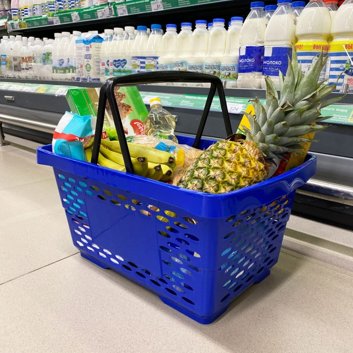 Корзина покупательская пластиковая 28 л, 50×34×26 см, цвет синий Корзина покупательская пластиковая 28 л, 50×34×26 см, цвет синий