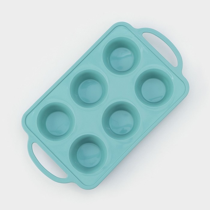 Форма для выпечки &laquo;Фигуры. Круг&raquo;, 32,5&times;18,5&times;4 см, 6 ячеек, (7&times;7&times;4 см), цвет бирюзовый