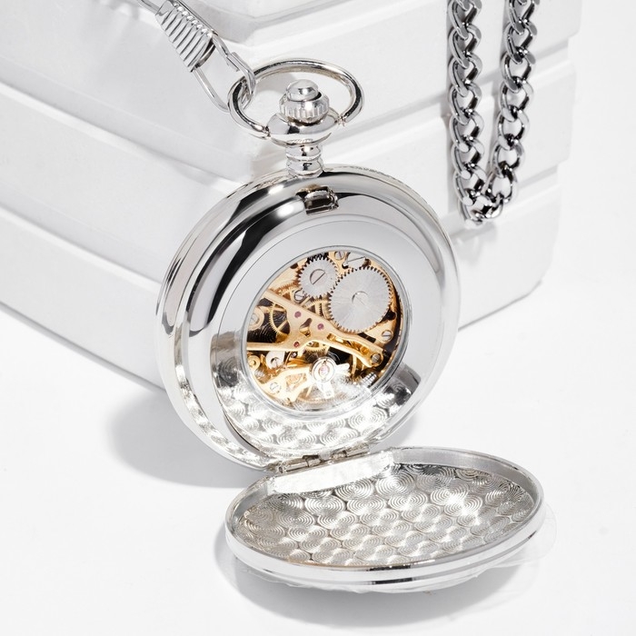 Часы карманные механические "Скелетон", цепочка l-35.5 см, d-4.7 см