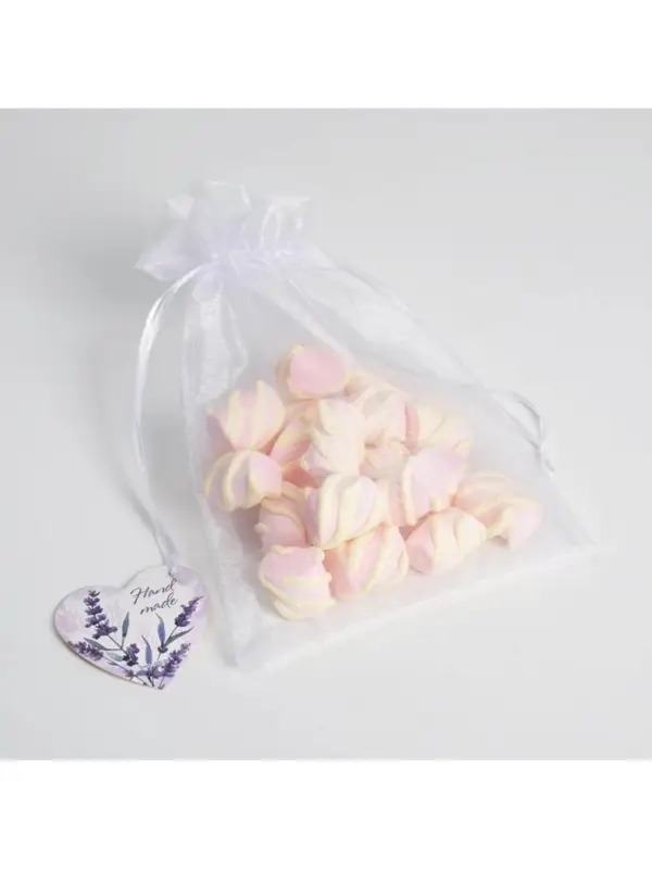 Мешочек подарочный органза белый &laquo;Лаванда&raquo;, с шильдиком, 16 х 24 см +/- 1.5 см