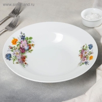 Тарелка фарфоровая глубокая &laquo;Букет цветов&raquo;, 500 мл, d=24 см, цвет белый