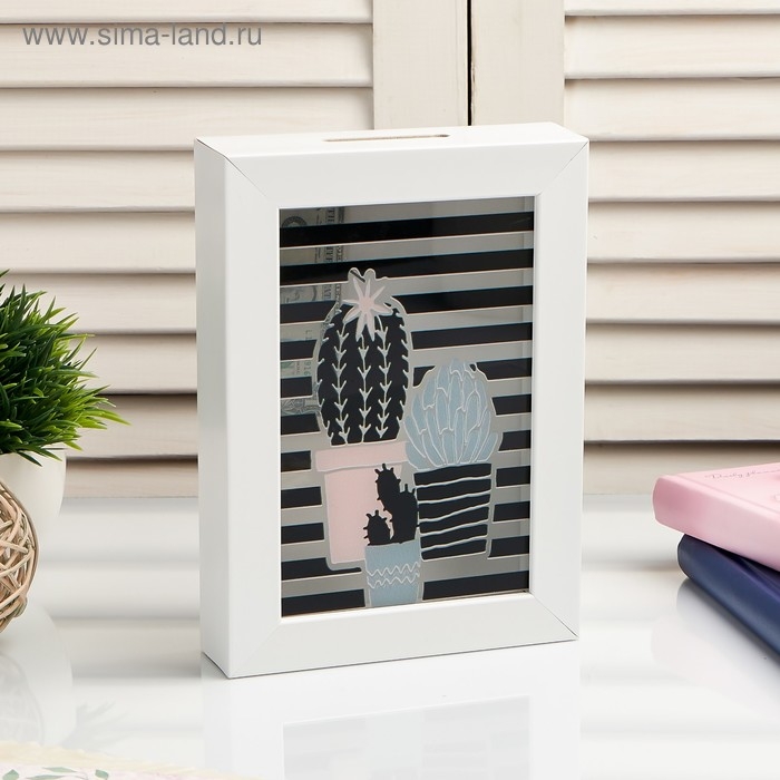 Копилка интерьерная пластик "Кактусы и полоски" 17х12х3,8 см