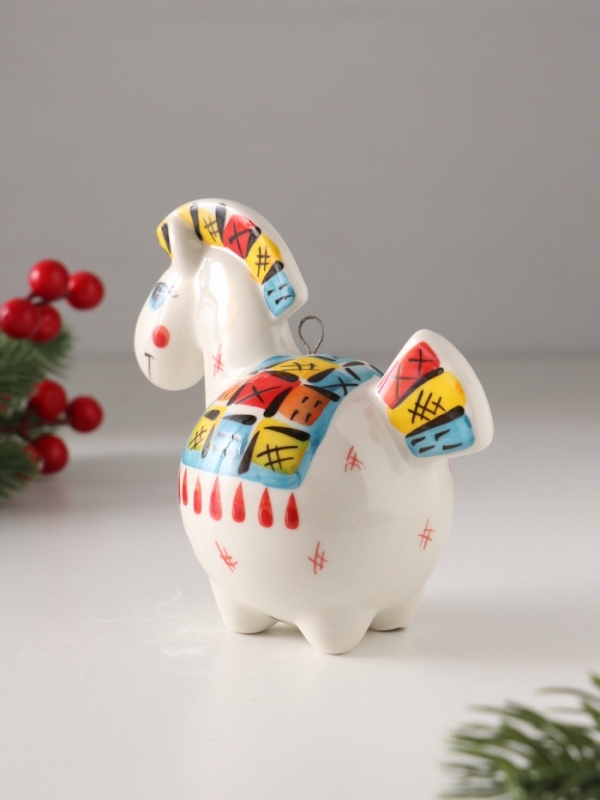 Ёлочный фарфоровый шар "Лошадь Пэчворк" /авторская роспись/, 11 см