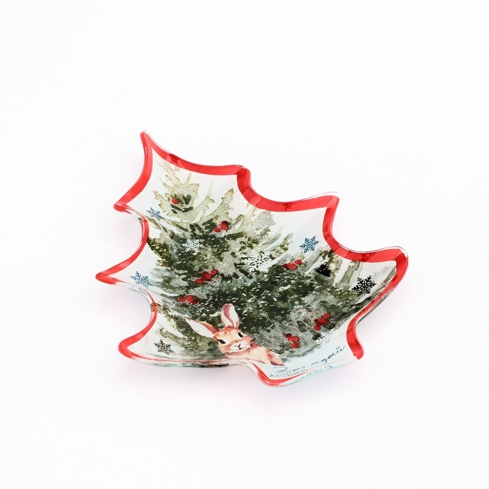 Тарелка в форме ёлки новогодняя Дорого внимание &laquo;Загадай желание&raquo;, 19,5 х 16,5 см, стекло