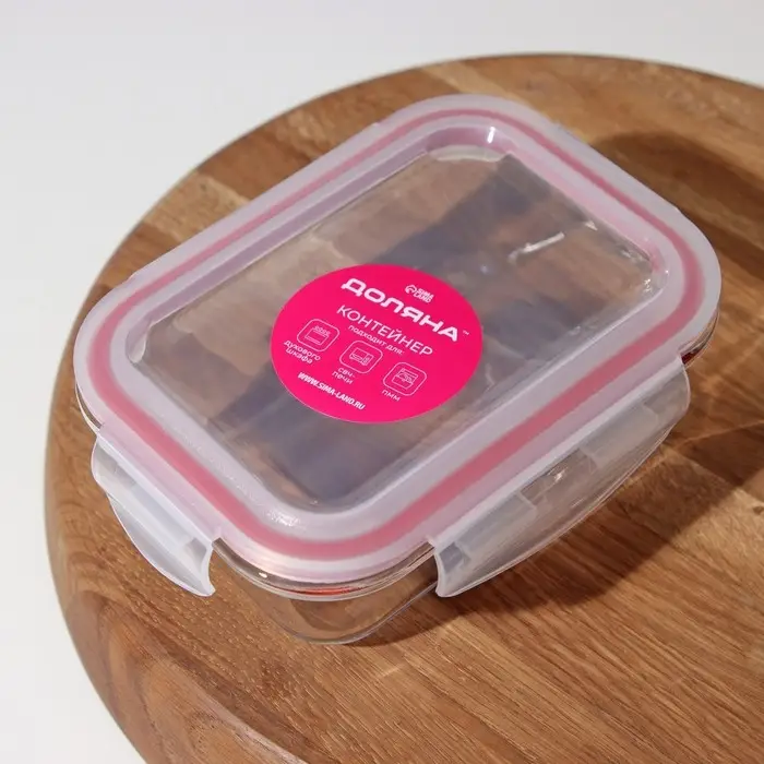 Контейнер для еды из жаропрочного стекла Доляна &laquo;Клик&raquo;, 380 мл, 15.5&times;11&times;5 см, с крышкой