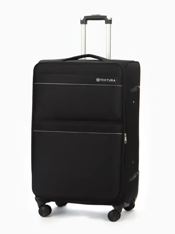 Чемодан 28",Текст,47*30*78,отд на молнии,2 нар/карм, увелич,код замок,4 колеса, черный