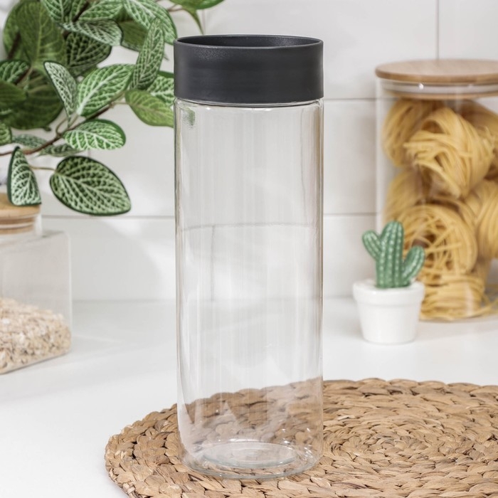 Ёмкость для сыпучих продуктов, Asti, 1.5 л, цвет прозрачный, крышка чёрная Ёмкость для сыпучих продуктов, Asti, 1.5 л, цвет прозрачный, крышка чёрная