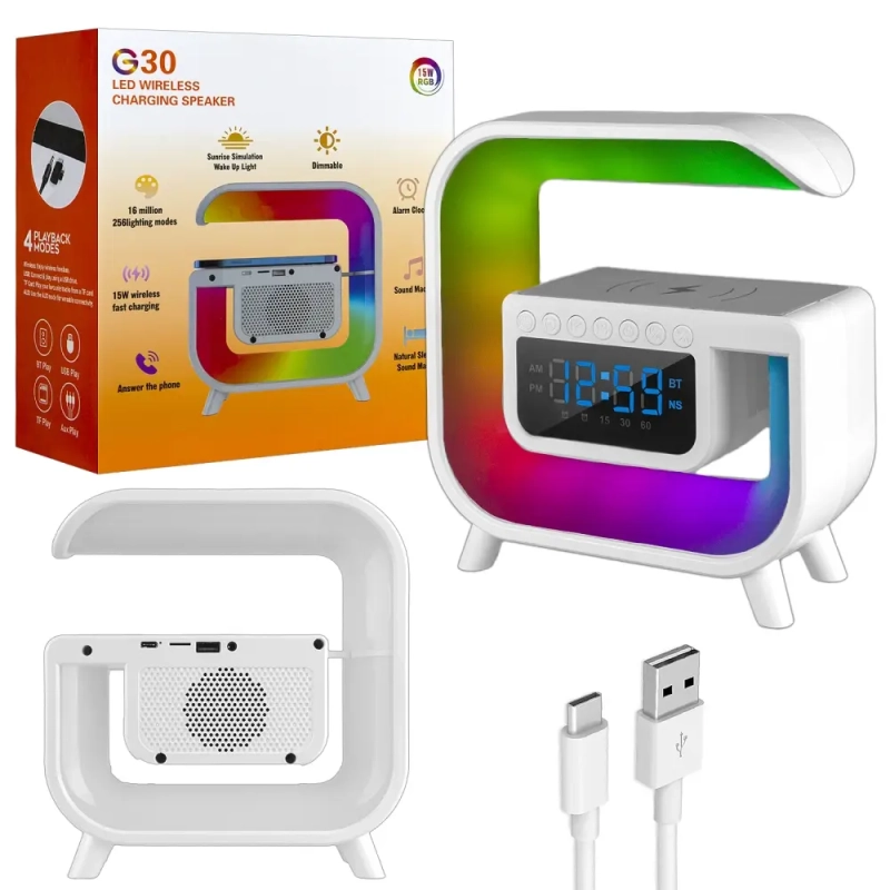 Портативная акустика RGB с беспроводной зарядкой G30 белый