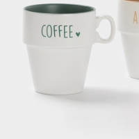 Набор кружек Доляна "Кофейная карта " 4 шт на подставке, 11х8,5х10 см, цвет белый