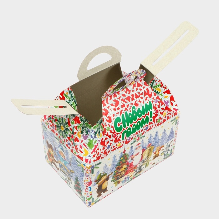 Новый год. Подарочная коробка "Лесные непоседы в красном" Ларец малый 18,5 x 12,5 x 19см.