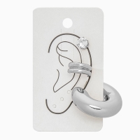 Набор серьги и каффы 3 шт., бублик и стразик, цвет серебро