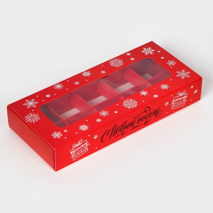 Новый год. Коробка под 10 конфет Новый год. Коробка под 10 конфет "Снежинки", 9,8 х 22 х 3,5 см, кондитерская упаковка