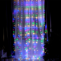 Гирлянда &laquo;Занавес&raquo; 2.8 &times; 3 м роса на крючках, с пультом, IP20, серебристая нить, 300 LED, свечение мульти, 8 режимов, USB