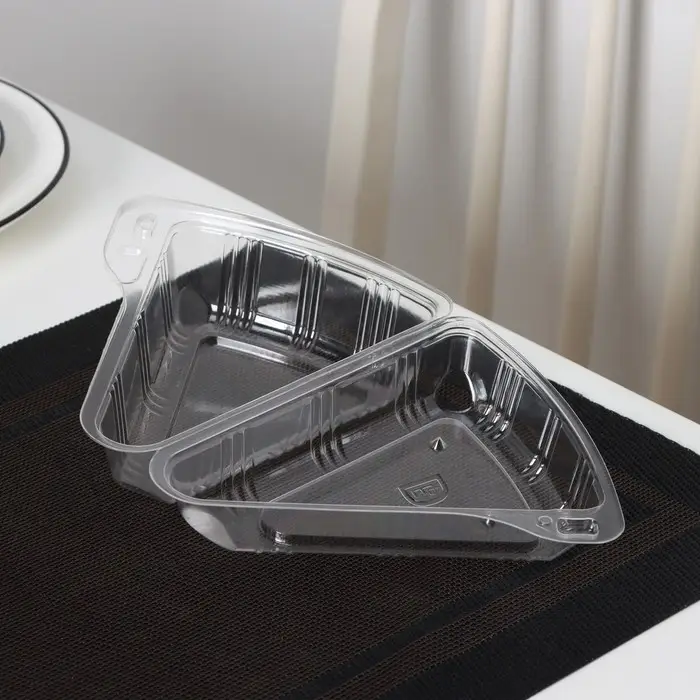 Контейнер для кусочка торта одноразовый, неразьёмная крышка, пластик, 8.5&times;11.5&times;6.5 см, прозрачный