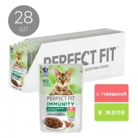 Влажный корм Perfect Fit иммунитет для кошек, говядина, лён, пауч, 75 г