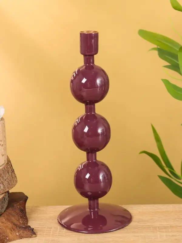 Подсвечник на 1 свечу текстурный "Баклажановый" с 3 сферами 10х10х25 см
