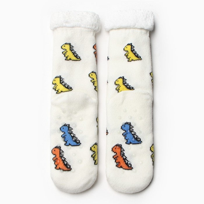 Носки женские с мехом, цвет белый/динозавр, размер 36-40