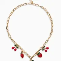 Цепь с подвесками "Вишня-клубника", цвет красный в золоте 40+удл