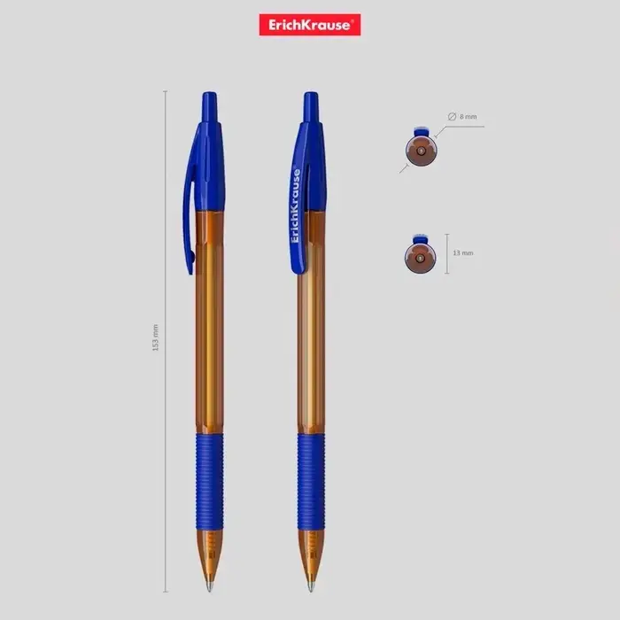Ручка шариковая автоматическая ErichKrause R-301 Matic&Grip Amber, узел 0.7 мм, чернила синие, резиновый держатель, длина линии письма 2000 метров