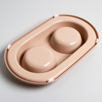 Миска для животных "Мур-мяу" 0,3л двойная на подставке, бежевая