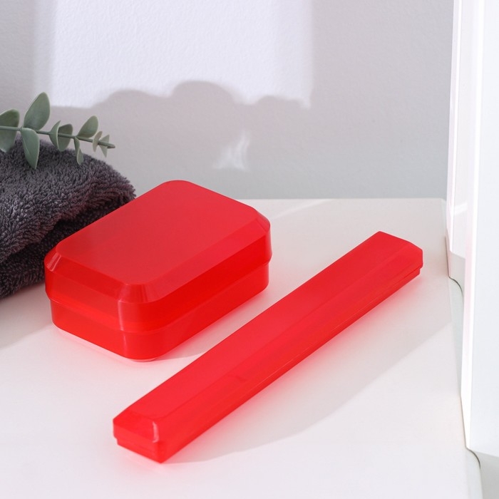 Набор дорожный, футляр для зубной щётки 19 см, мыльница 10&times;6&times;3,5 см, цвет МИКС