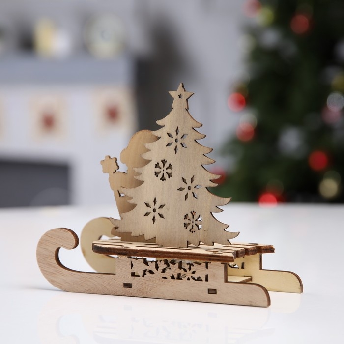 Светодиодная фигура &laquo;Сани с Дедом Морозом&raquo; 15.5 &times; 12 &times; 5.5 см, дерево, батарейки LR1130х3 (в комплекте), свечение тёплое белое