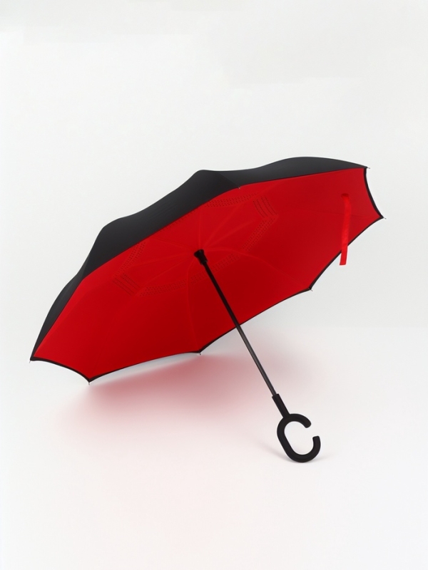 Зонт - наоборот &laquo;Однотон&raquo;, механический, 8 спиц, R = 53/61 см, цвет чёрный/красный