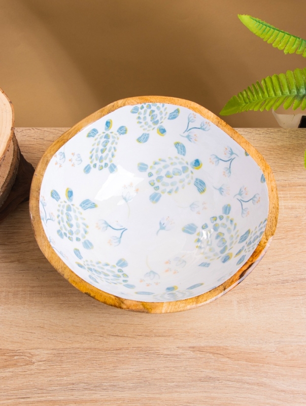 Салатник "Черепаха и цветы" дерево манго 23х23х10,5 см