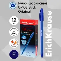 Ручка шариковая ErichKrause U-108 Original Stick, узел 1.0 мм, чернила синие, супермягкое письмо, длина линии письма 1000 метров