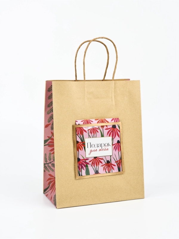 Пакет крафтовый с открыткой &laquo;Подарок&raquo;, MS 18 &times; 10 &times; 23 см