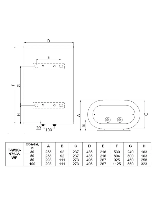 Умный накопительный водонагреватель 50 литров c Wi-Fi