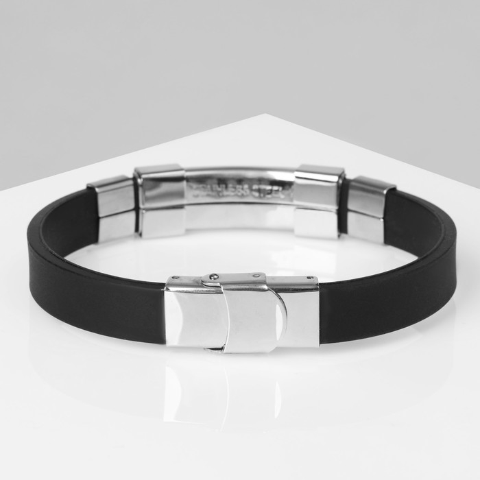 Браслет унисекс &laquo;Мощь&raquo; прямоугольник плетением, цвет чёрный с серебром, 22 см