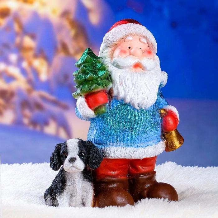 Новогодняя фигура "Дед мороз с елкой" с блестками 37см