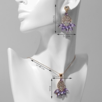 Гарнитур 2 предмета: серьги, кулон &laquo;Лотос&raquo;, цвет бело-сиреневый в золоте, 48 см