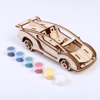 Конструктор из дерева &laquo;Спортивная машина&raquo;, 19,1х8,1х5,8 см, в комплекте краски, кисточка и наждачная бумага