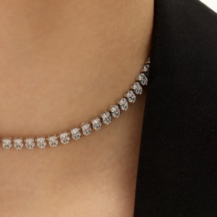 Колье со стразами «Лёд» овалы, цвет белый в серебре, 30 см Колье со стразами «Лёд» овалы, цвет белый в серебре, 30 см