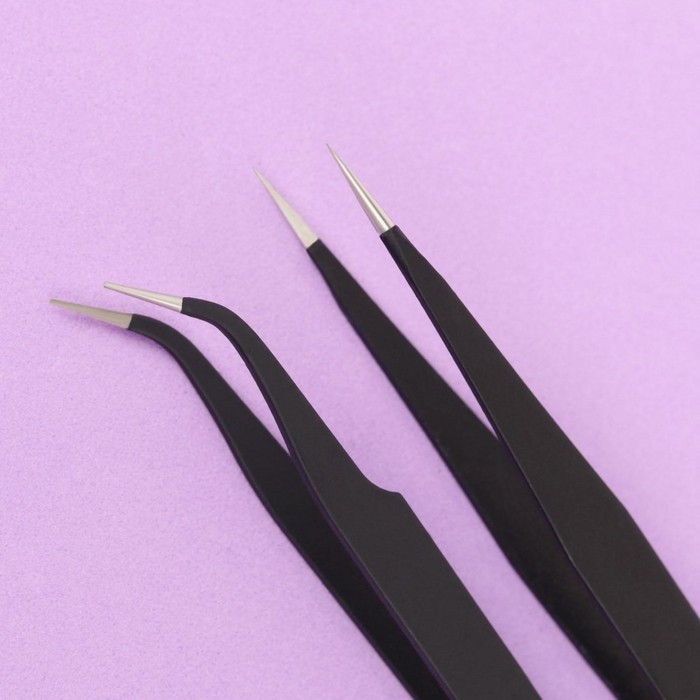 Набор пинцетов для наращивания ресниц, 2 шт, 12,5 см, цвет чёрный Набор пинцетов для наращивания ресниц, 2 шт, 12,5 см, цвет чёрный