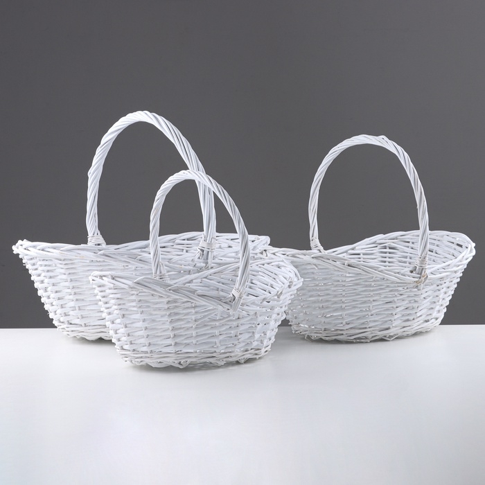 Набор корзин, 3 шт, 50x37xH16/40 см, 41x31x13/34 см, 34x24x12/29 см, белый, лоза Набор корзин, 3 шт, 50x37xH16/40 см, 41x31x13/34 см, 34x24x12/29 см, белый, лоза