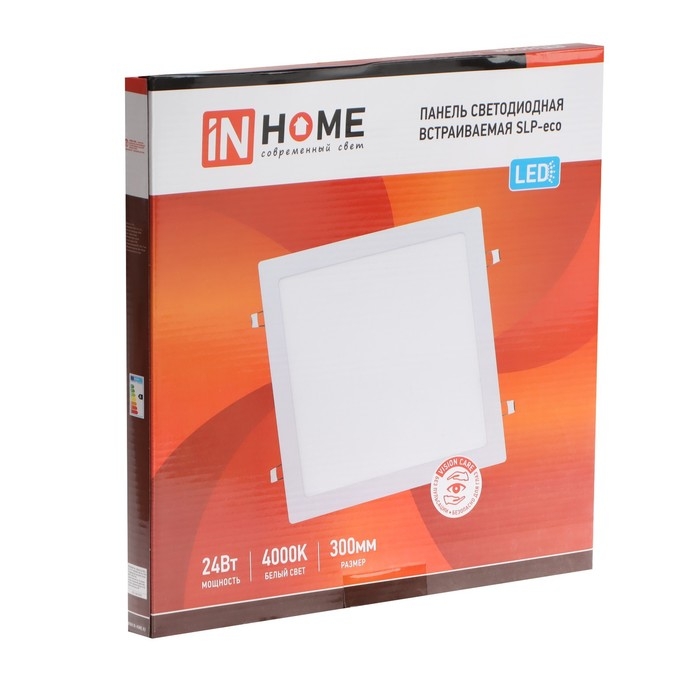 Панель светодиодная IN HOME SLP, 24 Вт, 230 В, 4000 К, 1680 Лм, 300 мм, белая, квадрат, IP40 Панель светодиодная IN HOME SLP, 24 Вт, 230 В, 4000 К, 1680 Лм, 300 мм, белая, квадрат, IP40