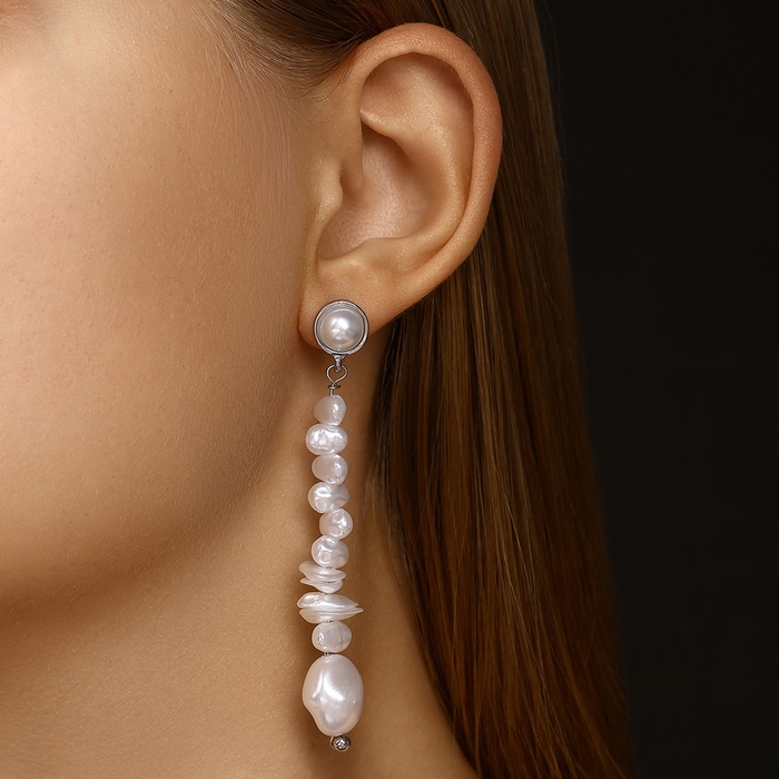 Серьги с жемчугом &laquo;Бусина&raquo; вершина, цвет серебро