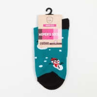 Носки женские«Снеговики» цвет бирюзовый, размер 23-25 Носки женские«Снеговики» цвет бирюзовый, размер 23-25