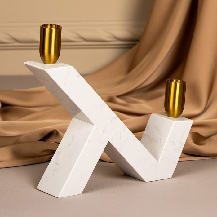 Подсвечник латунь, мрамор &laquo;Грани&raquo; 22 х 20 х 5 см