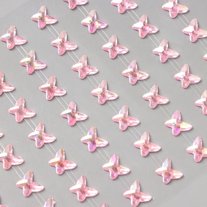 Наклейка пластик стразы "Бабочки" розовая 15х9 см