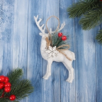 Украшение ёлочное "Олень с декором" 14х8 см, белый Украшение ёлочное "Олень с декором" 14х8 см, белый