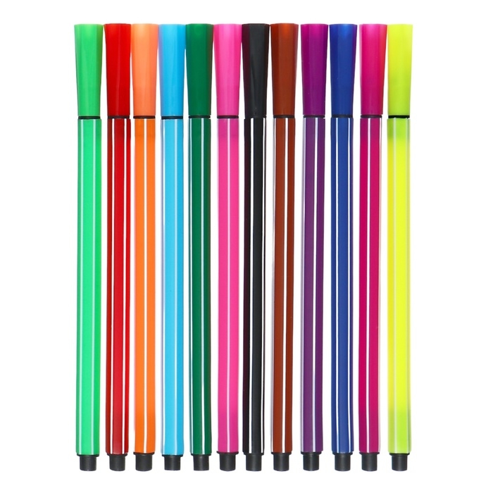 Фломастеры 12 цветов, в тубусе, полоски,"Мишка/Киска", желтый