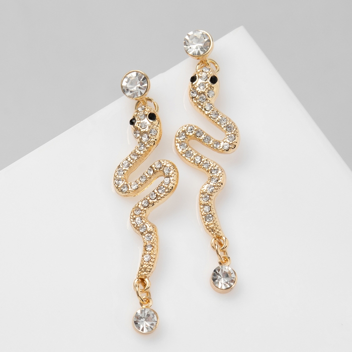 Новый год! Символ года 2025! Серьги со стразами &laquo;Змея&raquo; обольщение, цвет белый в золоте