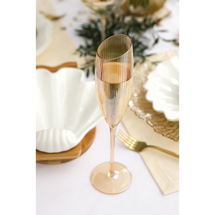 Набор бокалов для шампанского стеклянный Magistro &laquo;Иллюзия&raquo;, 180 мл, 5,5&times;27,5 см, 2 шт, цвет золотой